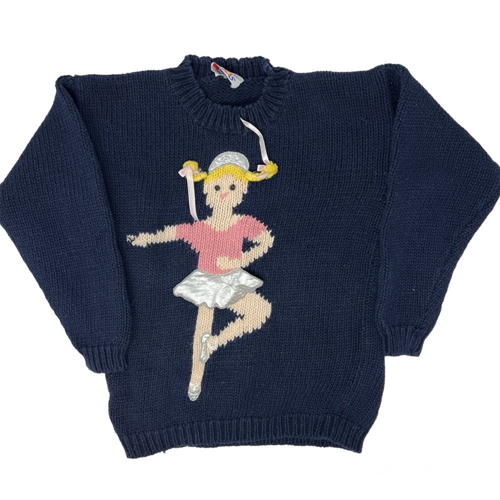 Talbots Kids Ballerina Sweater Girls 10 Navy Knit Crewneck Dancer